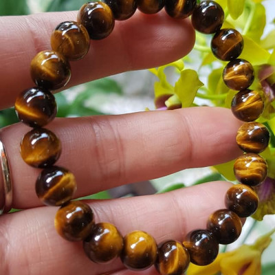 Vòng tay phong thuỷ may mắn nữ đá mắt hổ tự nhiên vàng nâu bóng mượt đẹp Size nữ vòng hạt 8mm Vòng hợp nữ mệnh kim mệnh thổ mệnh Thủy đeo tay đẹp ạ