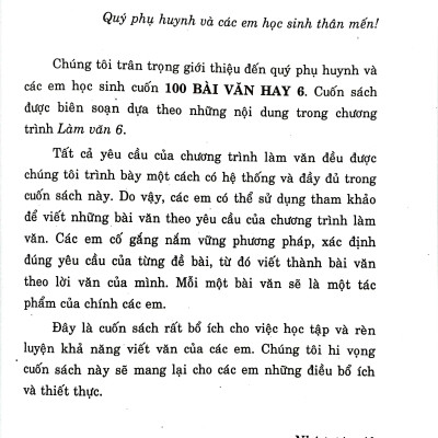 100 Bài Văn Hay 6 - Giúp Em Học Giỏi Văn (Theo Chương Trình GDPT Mới)