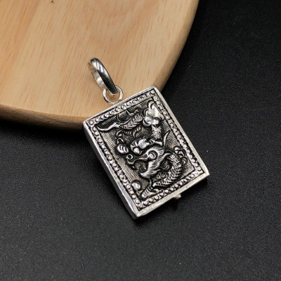 Hộp Đựng Bùa Mặt Dây Chuyền Nam Nữ Bạc Ta Hình Rồng BẠC HIỂU MINH MDN029X