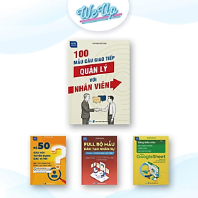 Combo 4 sách: 100 Mẫu câu giao tiếp, Bộ 50 câu hỏi tuyển dụng, Mẫu đào tạo nhân sự, Bảng biểu GoogleSheet