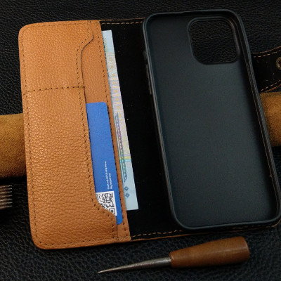 Bao da cho ·điện thoại 15 Pro Max Handmade dạng ví da bò thật - hàng chính hãng