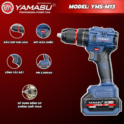 MÁY KHOAN VÍT PIN 21V 70NM 13MM YMS-M13 YAMASU ( 2PIN+1 SẠC) - HÀNG CHÍNH HÃNG