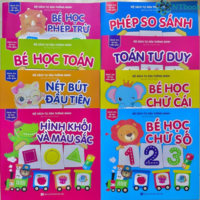 Combo 4 cuốn Sách tự xóa: Bé học phép trừ - Phép so sánh - Bé học toán - Toán tư duy (tặng kèm bút) - NTbooks