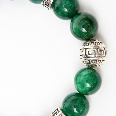 Vòng tay đá cẩm thạch sơn thủy phối charm tròn bạc 12mm mệnh mộc, hỏa - Ngọc Qúy Gemstones