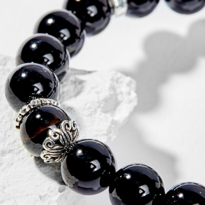 Vòng Tay Phong Thủy Đá Obsidian Phối Charm Cung Hoàng Đạo Bạch Dương (8mm) Mệnh Thủy, Mộc Ngọc Quý Gemstones