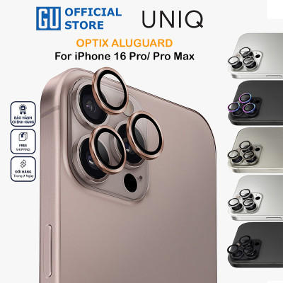 Kính Bảo Vệ Camera UNIQ OPTIX ALUGUARD Cho iPhone 16 Pro/ 16 Pro Max Khung Hợp Kim Nhôm Kính Cường Lực 9H Trong Suốt Hàng Chính Hãng