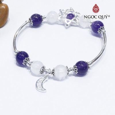 Vòng thạch anh ưu linh trắng phối thạch anh tím charm bạc - Ngọc Quý Gemstones