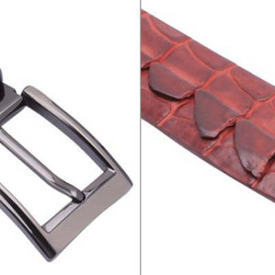 Thắt Lưng Nam Da Cá Sấu Nguyên Con Bản Lớn Đầu Kim Huy Hoàng HT4235 - Nâu Đỏ