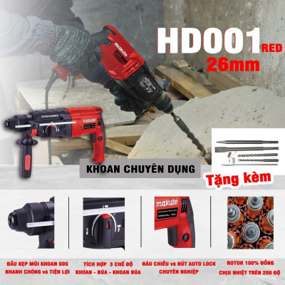 Máy khoan 3 chức năng chuyên dụng 800W MAKUTE HD001 RED- Hàng chính hãng