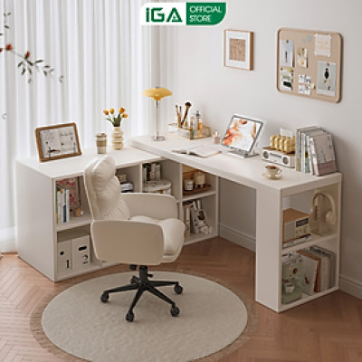 Bàn làm việc thông minh kèm kệ sách gỗ MDF phủ melamin thương hiệu IGA - GP368