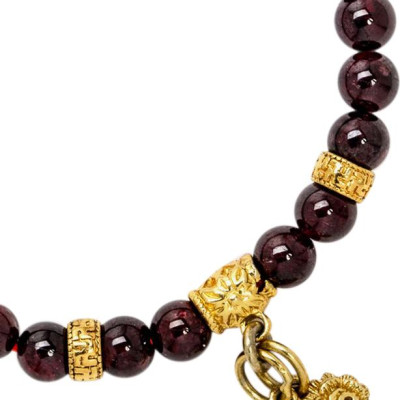 Vòng Tay Đôi Garnet Mix Charm Si Vàng Ngọc Quý Gemstones VT110