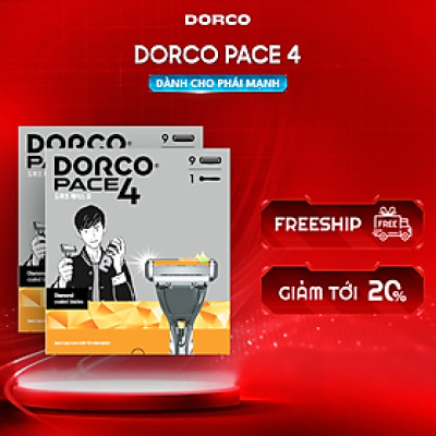 DORCO PACE 4 - Combo Dao Cạo Râu Hàn Quốc 4 Lưỡi - Bộ Gồm 2 Hộp Mỗi Hộp Gồm 1 Cán và 9 Đầu Cạo