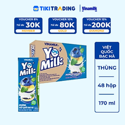 Thùng 48 hộp sữa chua uống hương việt quất bạc hà Yomilk 170ml