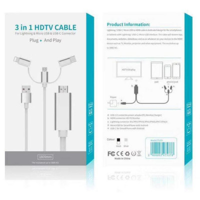 Cáp HDMI cho Điện thoại Micro USB - Type C - Lightning 3in1