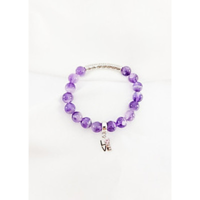 Vòng tay mệnh hỏa, thổ đá thạch anh tím mix charm LOVE