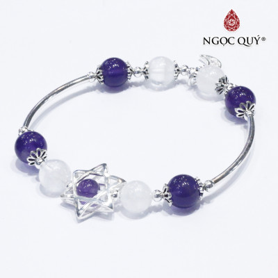 Vòng thạch anh ưu linh trắng phối thạch anh tím charm bạc - Ngọc Quý Gemstones