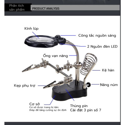 Kính Lúp Kẹp Hàn Mạch Điện Tử - Đèn LED Sáng, Loại Tốt, Chắc Chắn
