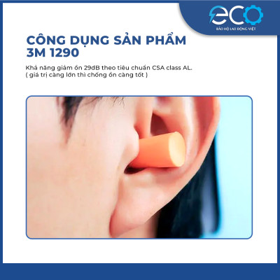 Nút tai chống ồn dạng bọt xốp không dây 3M 1100 giảm tiếng ồn 29dB, hàng chính hãng 3M