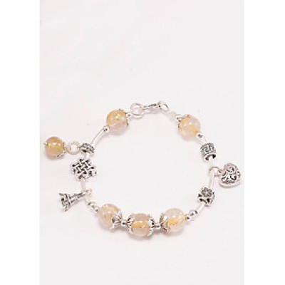 Vòng tay thạch anh tóc vàng phối charm trái tim bạc (10mm) Ngọc Quý Gemstones