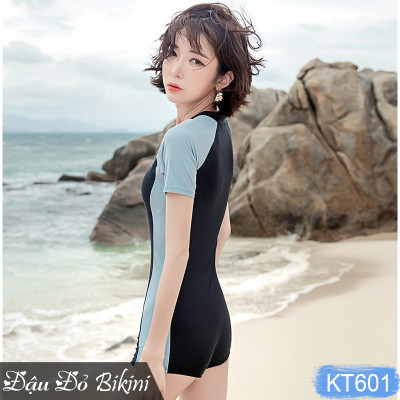 Đồ bơi nữ liền thân quần short áo cộc tay & dài tay, có kèm chân váy lẻ, áo sẵn đệm mút, dáng đùi trẻ trung khoẻ đẹp, giấu bụng tốt, có size to cho nữ đến 68kg | KT601