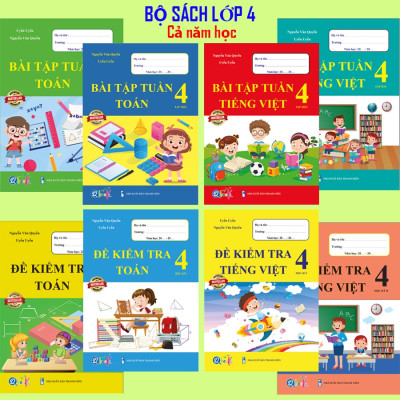 Sách - Combo Bài Tập Tuần và Đề Kiểm Tra - Toán và Tiếng Việt 4 - Cả Năm (8 cuốn)