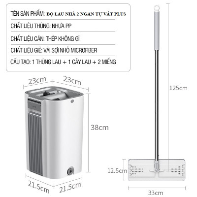 Bộ lau nhà Plus 2 ngăn tự vắt, cây lau nhà xoay 360 độ giúp lau sàn làm sạch