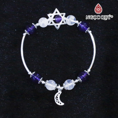 Vòng thạch anh ưu linh trắng phối thạch anh tím charm bạc - Ngọc Quý Gemstones