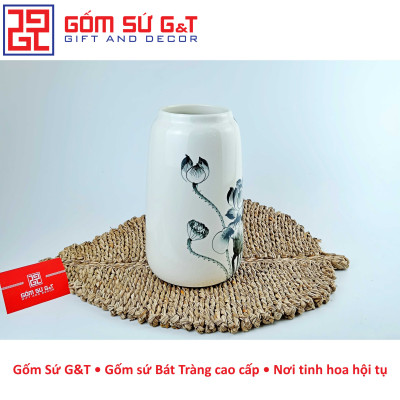Lọ hoa dáng đu đủ vẽ sen tràm Gốm Sứ G&T