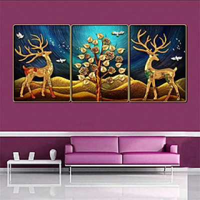 Bộ tranh treo tường 3 tấm trang trí phòng khách, phòng ngủ phong cách mỹ thuật hiện đại chất liệu cán pvc gương:4419L15S