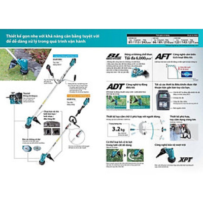 MÁY CẮT CỎ DÙNG PIN 18V 300MM MAKITA DUR191LRT1 (01 ĐẾ SẠC NHANH – 02 PIN 18V 5.0AH) - HÀNG CHÍNH HÃNG