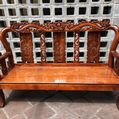 Bộ bàn ghế salon gỗ Tràm Tay 8 Đỉnh rồng Tựa bình