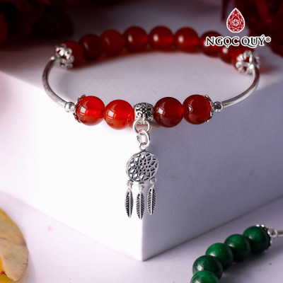 Vòng tay hạt đá thiên nhiên phối charm bạc dreamcatcher - Ngọc Quý