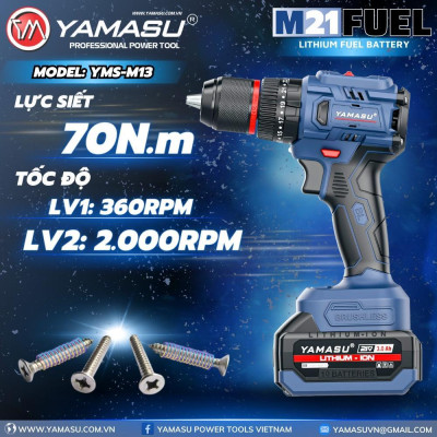MÁY KHOAN VÍT PIN 21V 70NM 13MM YMS-M13 YAMASU ( 2PIN+1 SẠC) - HÀNG CHÍNH HÃNG