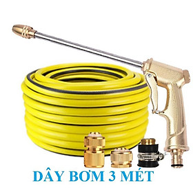 Bộ dây vòi xịt nước rửa xe, tưới cây ,tăng áp 3 lần,loại 3m,5m 206701-3 đầu đồng,cút đồng nối đồng nhựa+  đai