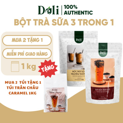 Combo 2 Túi Bột trà sữa thái đỏ + truyền thống 3in1 Déli - 1kg pha chế trà sữa tiện lợi, nhanh chóng