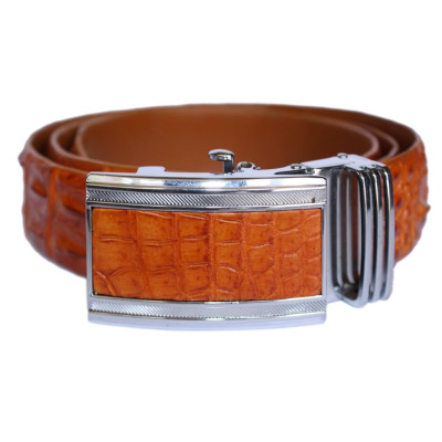 HP4806 - Dây nịt nam da cá sấu Huy Hoàng nguyên con 4P màu vàng