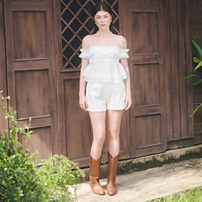 DOTTIE - Quần short xếp ly vải hiệu ứng - Trắng kem - Q0383