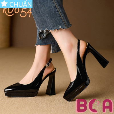 Giày nữ đẹp cao gót 9 phân RO654 ROSATA tại BCASHOP mũi nhọn, quai vòng sau kết hợp bề mặt bóng sang trọng và tinh tế