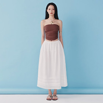 DOTTIE - Chân váy midi diễu ly - Trắng - S0281