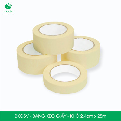 BKG5V - Block 12 cuộn băng keo giấy khổ 2.4cm x 25m - Băng dính giấy viết được, chặn màu sơn