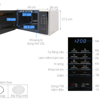 Lò vi sóng Samsung MS23K3513AS/SV-N 23 lít - Hàng Chính Hãng