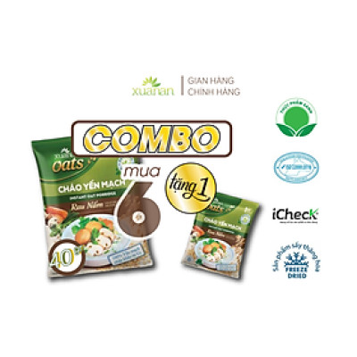 Combo 6 Gói Cháo Yến Mạch Rau Nấm Xuân An 40G [chay dùng được] (Tặng Kèm 1 Gói )