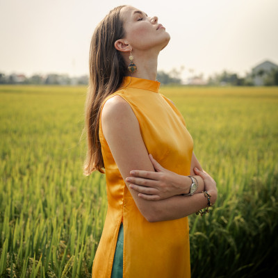 Áo Dài Lụa Tơ Tằm Dã Quỳ ADA004 thời trang thiết kế Hity