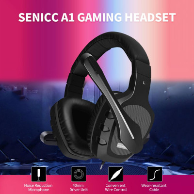 Tai nghe chơi game SENICC A1 gắn trên đầu có dây với Micrô đa hướng HD Bộ điều khiển bộ điều khiển dây 40mm