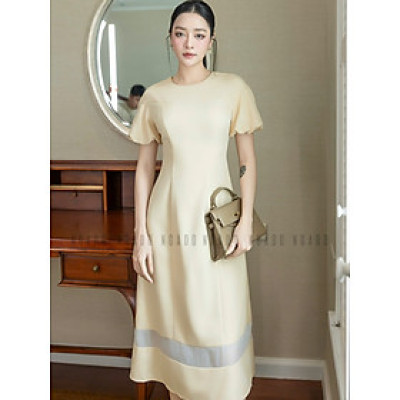 Đầm kem dài cổ tròn NGADO , đầm dài , đầm cổ tròn