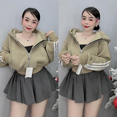 Áo khoác nữ chống nắng Croptop 3 Sọc Dáng Rộng Mũ To 3 sọc bao chất phối đẹp-A2116