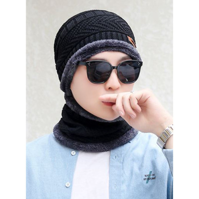 Mũ len kèm khăn quàng cổ ấm áp, thiết kế thời trang, phong cách Hàn Quốc, dành cho cả nam và nữ.