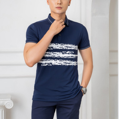 Áo Polo xanh navy phối kẻ ngang Aligro ALGPLO72