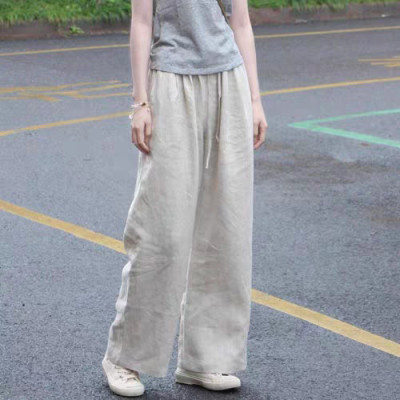 Quần dài suông linen thô cao cấp đũng ngắn lưng thun