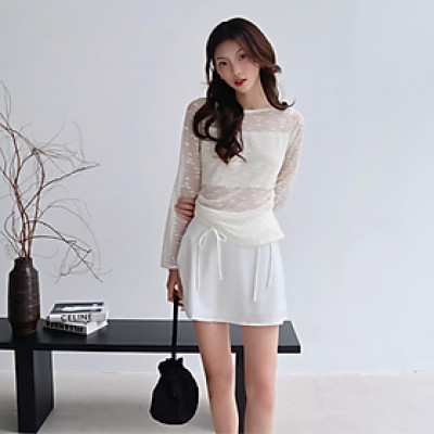 Chân váy dáng ngắn form chữ A nơ cột trước Slay Miều Est.2013